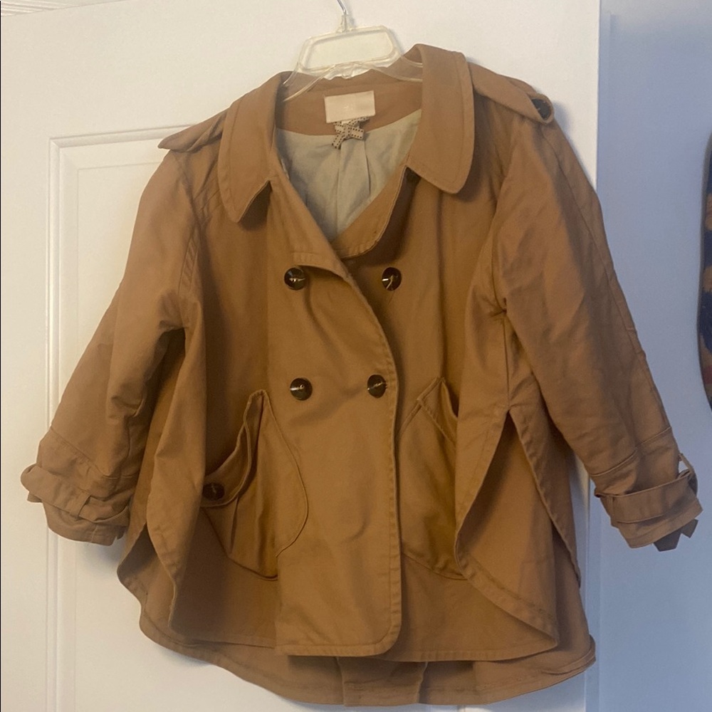 H&M Classic Tan Double-Breasted Cropped Trench Coat
